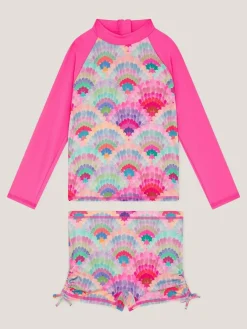 New Monsoon Pink Rainbow Shell Print UPF50+ Long Sleeve Swim Set