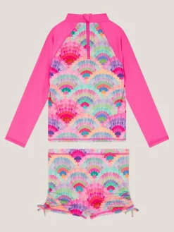 New Monsoon Pink Rainbow Shell Print UPF50+ Long Sleeve Swim Set