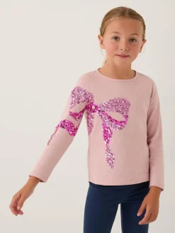 Monsoon Pink Sequin Bow Long Sleeve Top^ T-Shirts