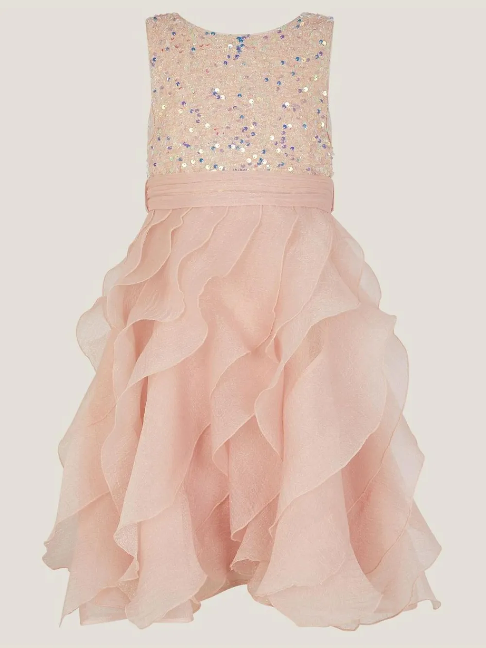 Monsoon Pink Sequin Waterfall Ruffle Party Dress^ Dresses