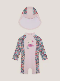 Monsoon Pink Shell Print UPF50+ Sunsafe Suit & Sun Hat Set^ Swimwear|Swimwear