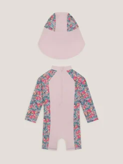 Monsoon Pink Shell Print UPF50+ Sunsafe Suit & Sun Hat Set^ Swimwear|Swimwear