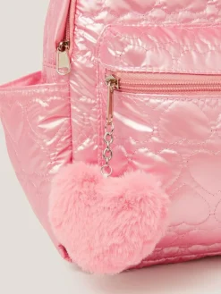 Monsoon Pink Shiny Heart Quilted Backpack^ Bags