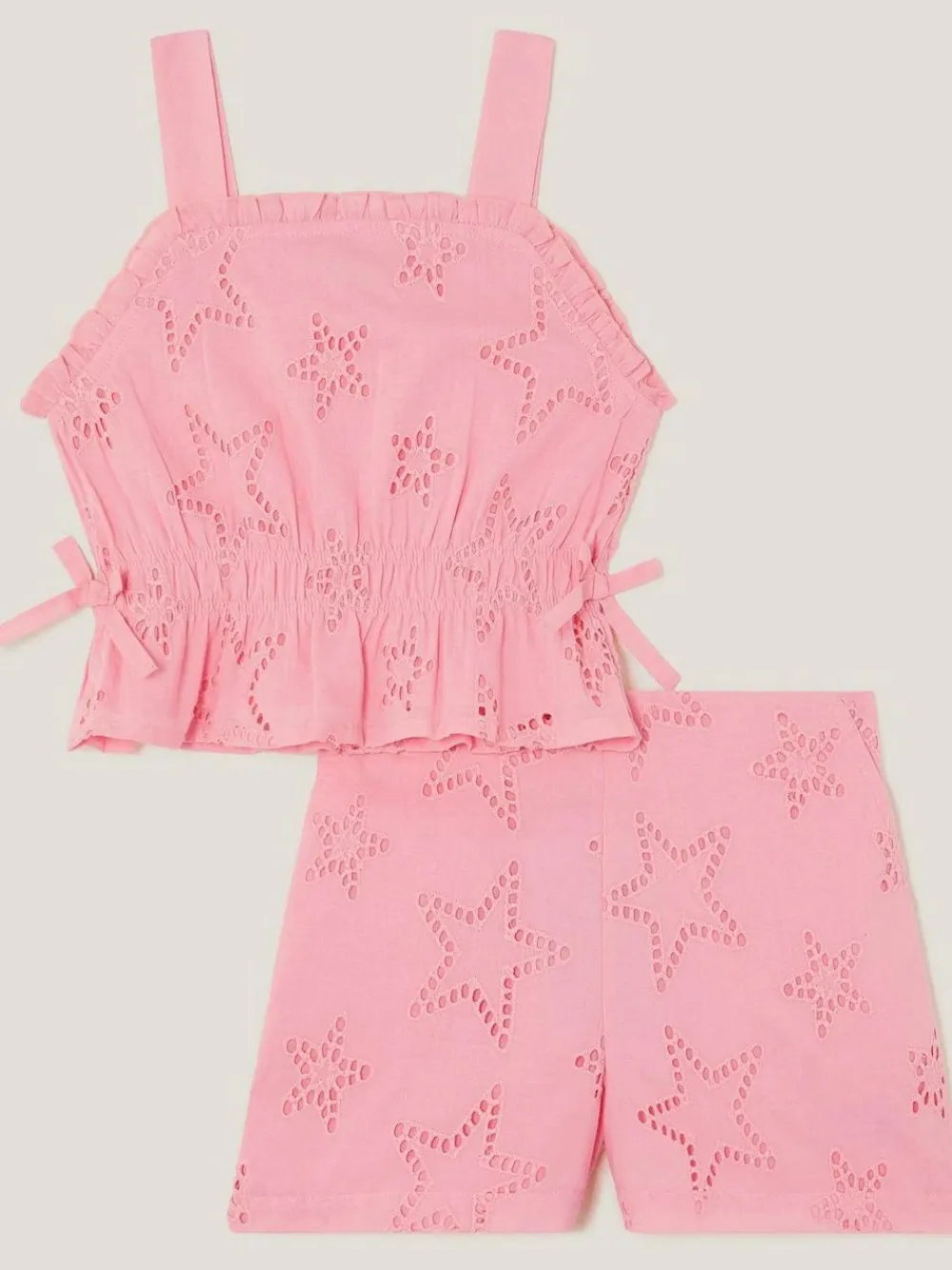 Monsoon Pink Star Cutwork Top & Shorts Set