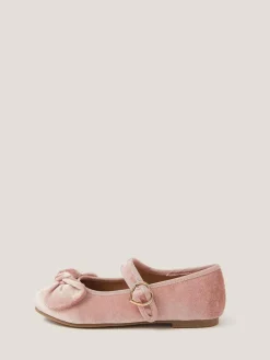 Monsoon Pink Velvet Bow Strap Ballet Flats