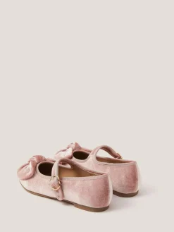 Monsoon Pink Velvet Bow Strap Ballet Flats
