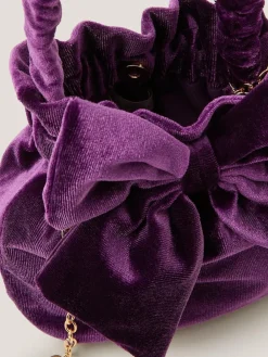 Monsoon Purple Bow Velvet Pouch Bag^ Bags