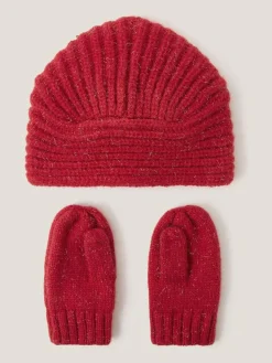 Best Monsoon Red Baby Bow Knitted Hat & Mittens Set