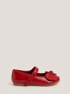 Monsoon Red Bow Patent Strap Ballet Shoes