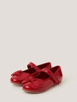 Monsoon Red Bow Patent Strap Ballet Shoes
