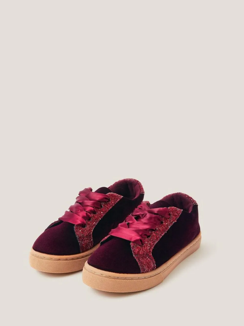 Monsoon Red Glitter Velvet Trainers^ Shoes