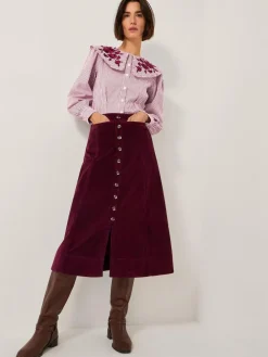 Monsoon Red Jamie Button Corduroy Midi Skirt^Women Skirts