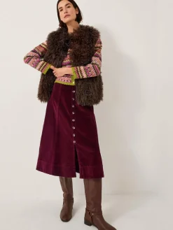 Monsoon Red Jamie Button Corduroy Midi Skirt^Women Skirts