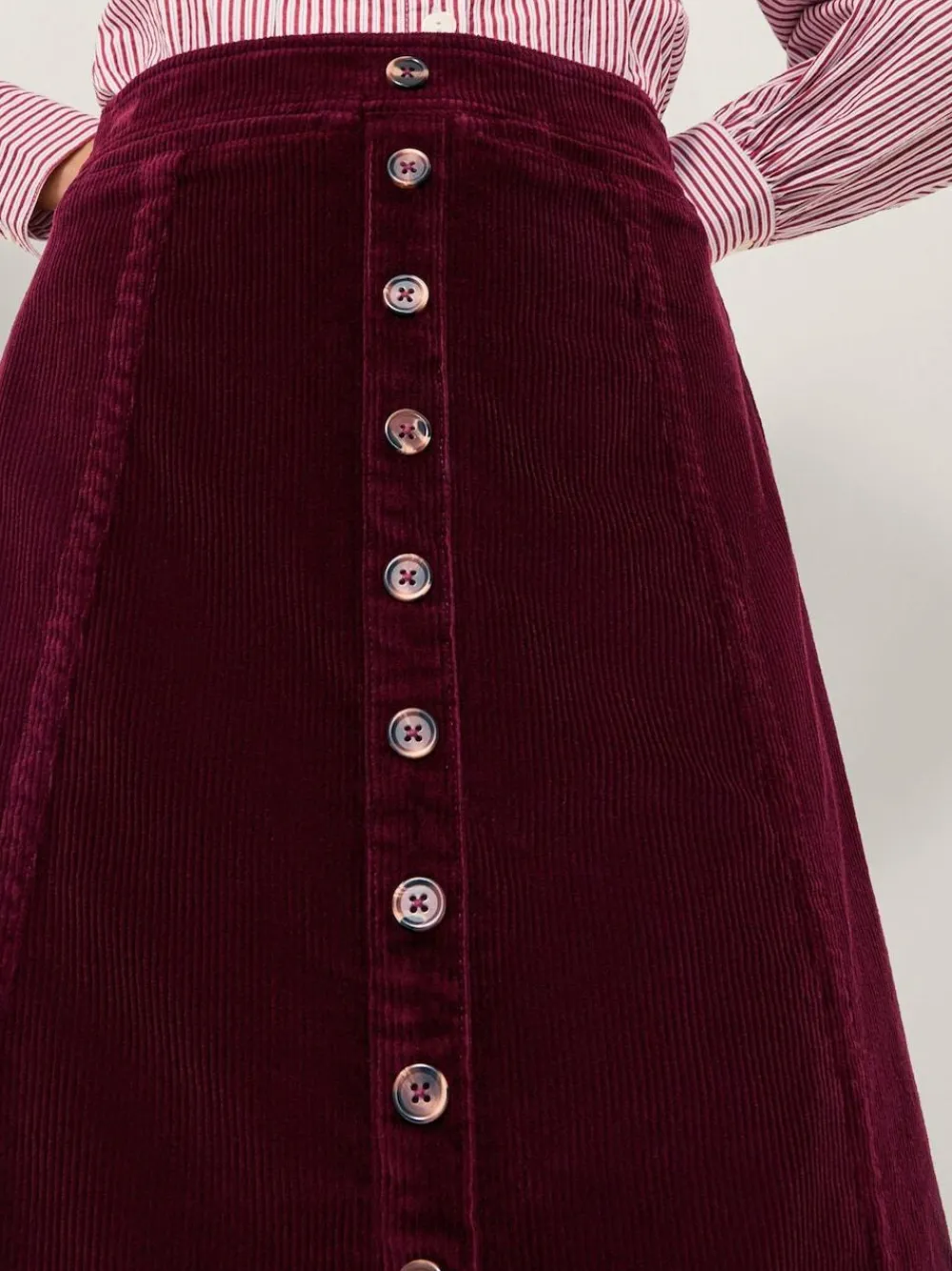 Monsoon Red Jamie Button Corduroy Midi Skirt^Women Skirts