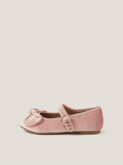 Monsoon Red Velvet Bow Strap Ballet Flats^ Shoes