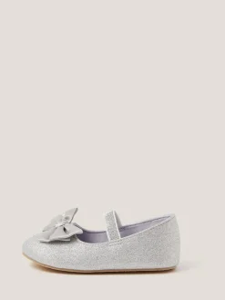 New Monsoon Baby Bow Glitter Walker Shoes Silver