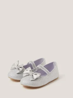 New Monsoon Baby Bow Glitter Walker Shoes Silver
