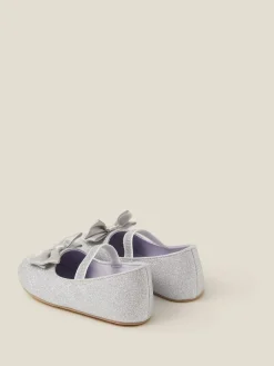 New Monsoon Baby Bow Glitter Walker Shoes Silver