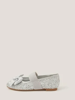 Sale Monsoon Silver Glitter Bow Ballet Flats