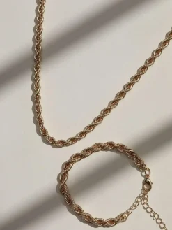 Mood Gold Tone Twisted Rope Necklace Bracelet Set^Women Jewellery