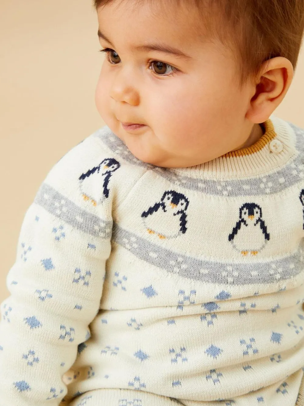 Sale Mori Cream Penguin Fair Isle Knitted Jumpsuit