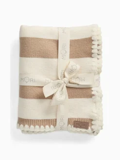 Discount Mori Cream Striped Blanket with Embroidery Stitch