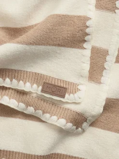 Discount Mori Cream Striped Blanket with Embroidery Stitch