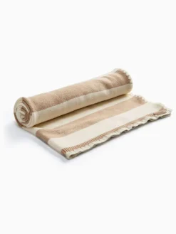 Discount Mori Cream Striped Blanket with Embroidery Stitch