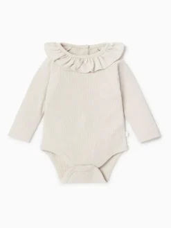 New Mori Cream Supersoft Long Sleeve Frill Collar Envelope Neckline Bodysuit