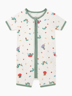 New Mori Cream/Green Very Hungary Caterpillar Supersoft Short Sleeve Zip Up Rompersuit