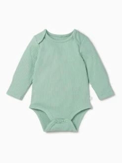 Sale Mori Ribbed Stretch Long Sleeve Envelope Neckline Bodysuit Green