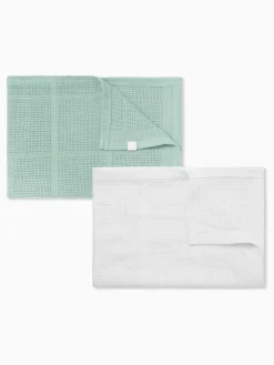 Online Mori Supersoft Cellular Blankets 2 Pack Mint Green/White