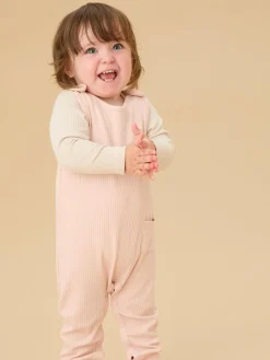 New Mori Ribbed Romper Dungarees Pink