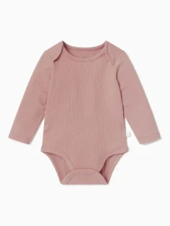 Clearance Mori Ribbed Stretch Long Sleeve Envelope Neckline Bodysuit Pink