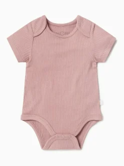 Outlet Mori Ribbed Stretch Short Sleeve Bodysuit Pink