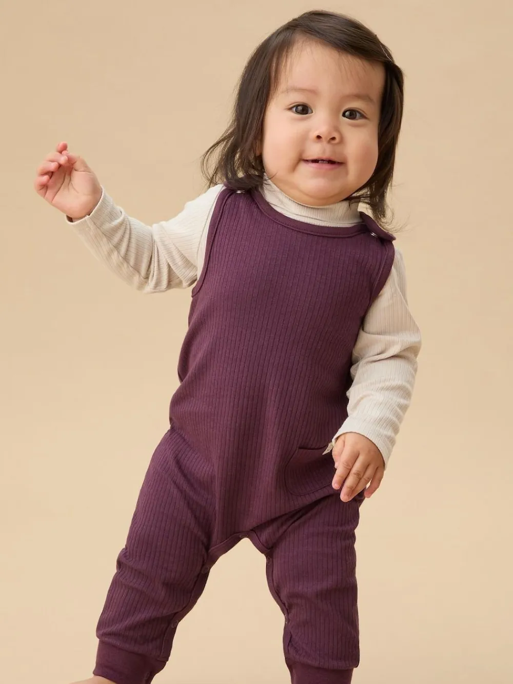 Discount Mori Ribbed Romper Dungarees Purple