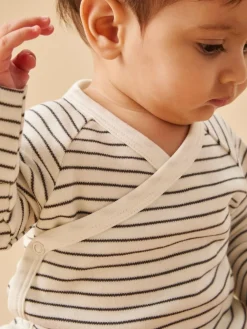 Outlet Mori Long Sleeve Supersoft Kimono Bodysuit White/Black