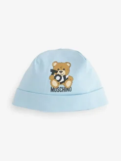Online Moschino Baby Logo Sleepsuit, Hat & Bib Giftset With Giftbox Blue
