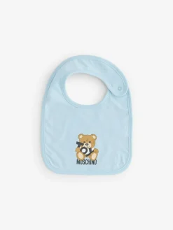 Online Moschino Baby Logo Sleepsuit, Hat & Bib Giftset With Giftbox Blue