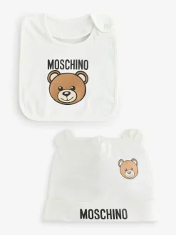 Moschino Cream Baby Logo Hat and Bib Giftset With Giftbox^ Bibs