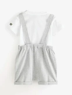Hot Moschino Grey Baby Logo Short Sleeve T-Shirt and Dungarees Set