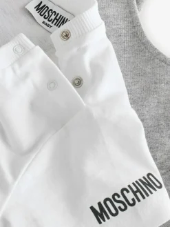 Hot Moschino Grey Baby Logo Short Sleeve T-Shirt and Dungarees Set