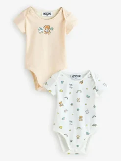 Outlet Moschino Natural Baby Logo Bodysuits 2 Pack With Giftbox