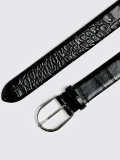 MOSS Black Italian Croc Belt^ Belts & Braces