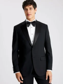 MOSS Black Regular Fit Notch Lapel Tuxedo Jacket