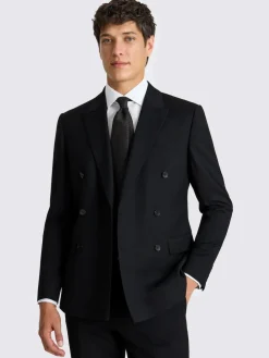 MOSS Slim Double Breasted Stretch Suit Jacket Black