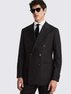 MOSS Black Tailored Double Breasted Twill Italian Suit Jacket^ Black Suits