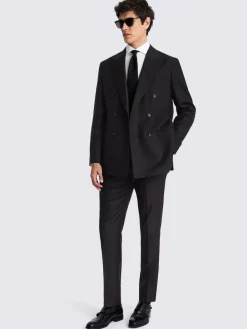 MOSS Black Tailored Double Breasted Twill Italian Suit Jacket^ Black Suits