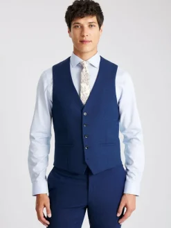New MOSS Blue Slim Slub Suit Waistcoat