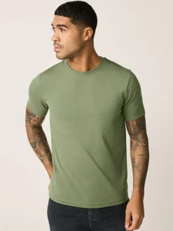 Online Next Moss Green Slim Fit Essential Crew Neck Cotton T-Shirt